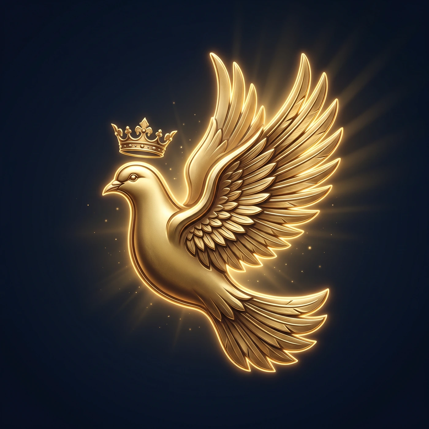 Dreams of Grace — crowned golden dove in side-profile flight